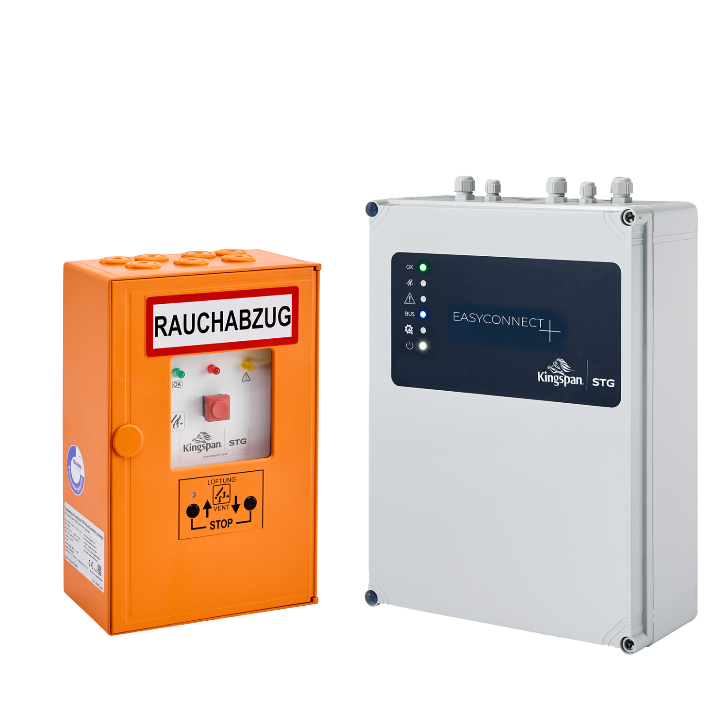 Rauchabzug-Steuerzentrale in Orange mit Steuerungseinheit EASYCONNECT+ von Kingspan STG