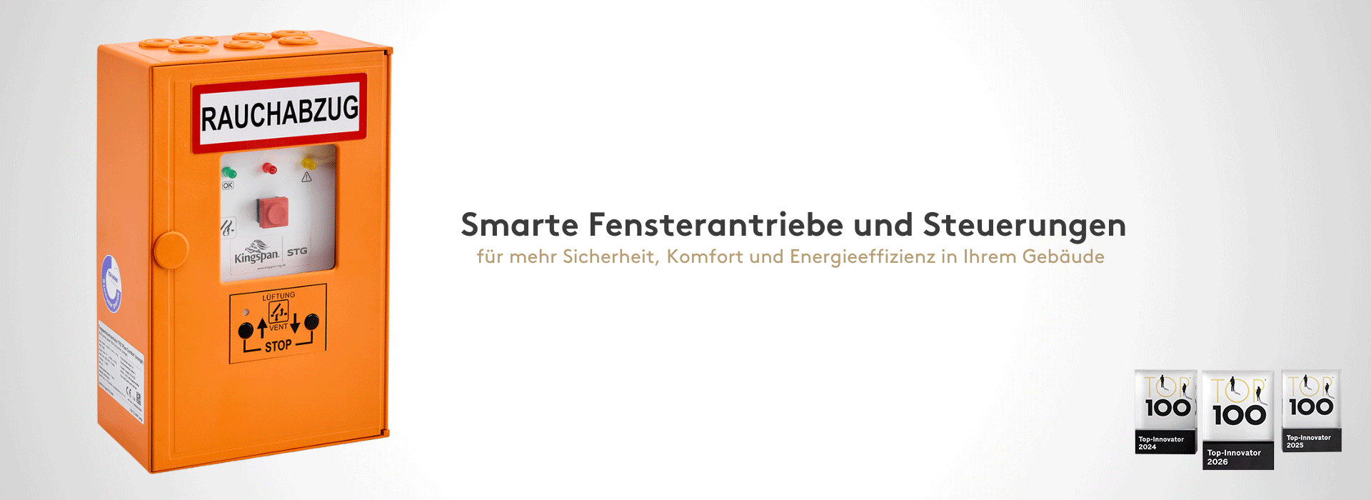 Kingspan STG Shop mit Produkten und Lösungen für Rauch- und Wärmeabzugsanlagen sowie natürliche Lüftungssysteme.