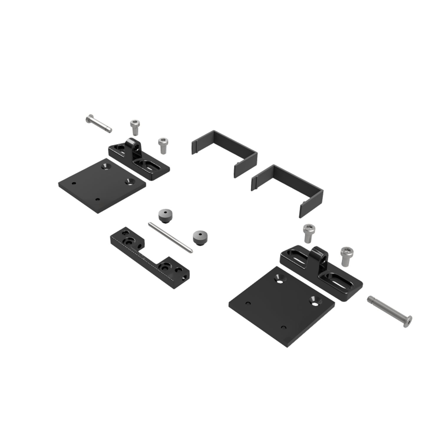 Konsolenset KCDM BF/RO/SW zur Dachfenstermontage für alle KCDM-Kettenantriebe. Enthält Flügelbock KCDM BF/IO mit Blende, zwei Konsolen KCDM BF/IO, zwei Blende-Endstücke, einen Zylinderstift, zwei Bolzen mit Kopf und Gewinde sowie zwei Halteplatten BF/RO