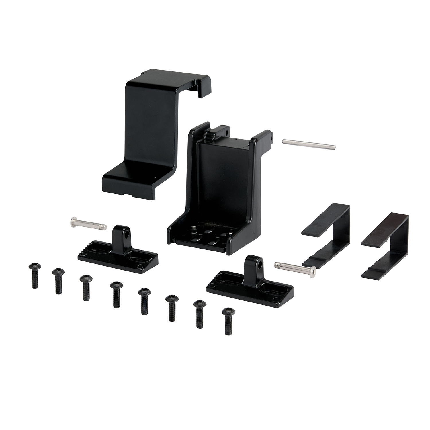 Konsolenset KCDM BF/IO/SW zur Rahmenmontage an einwärts öffnenden Kipp-, Klapp- oder Drehfenstern. Passend für alle KCDM-Kettenantriebe. Enthält Flügelbock mit Blende, zwei Konsolen, zwei Blende-Endstücke, Zylinderstift, zwei Bolzen mit Kopf und Gewinde s