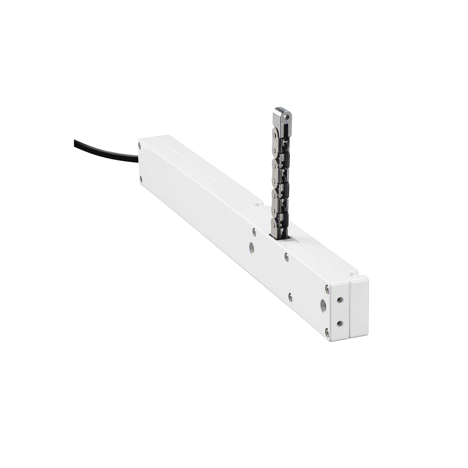 Kettenantrieb LM AC in Weiß von Kingspan STG zur elektrischen Öffnung und Schließung von Fenstern und Lüftungsklappen. Schlankes Design, kompakte Bauform und zuverlässige Antriebstechnik für die tägliche natürliche Belüftung.